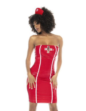 Costume infirmière 2 pièces, robe avec bretelles réglables et serre tête - MAL60019ASHSW