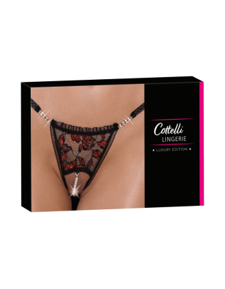 String ouvert dentelle bicolore & perles amovibles - Cottelli