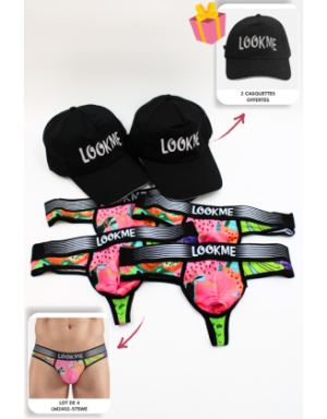 Pack 4 Strings Homme LM2402-57SWE LOOKME + 2 Casquettes Offertes