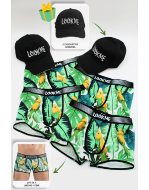 Pack 4 Boxer LM2402-67BIR LOOKME + 2 Casquettes Offertes
