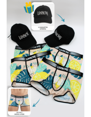 Pack 4 Boxer LM2402-67LEM LOOKME + 2 Casquettes Offertes