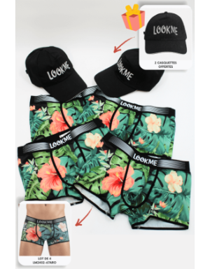 Pack 4 Boxer LM2402-67ARO LOOKME + 2 Casquettes Offertes