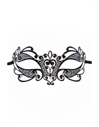 Masque vénitien Gaia rigide noir avec strass - HMJ-061BK