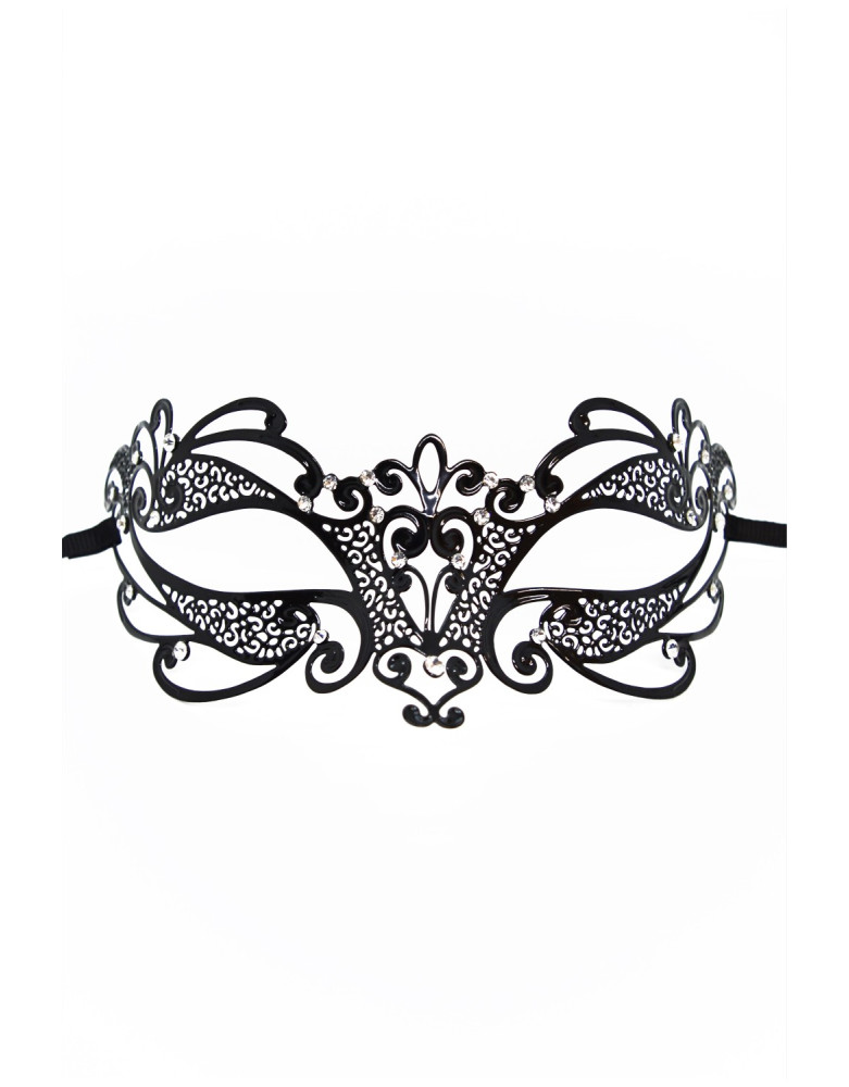 Masque vénitien Gaia rigide noir avec strass - HMJ-061BK