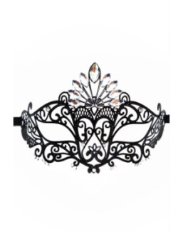 Masque vénitien Gemma rigide noir avec strass - HMJ-055BK