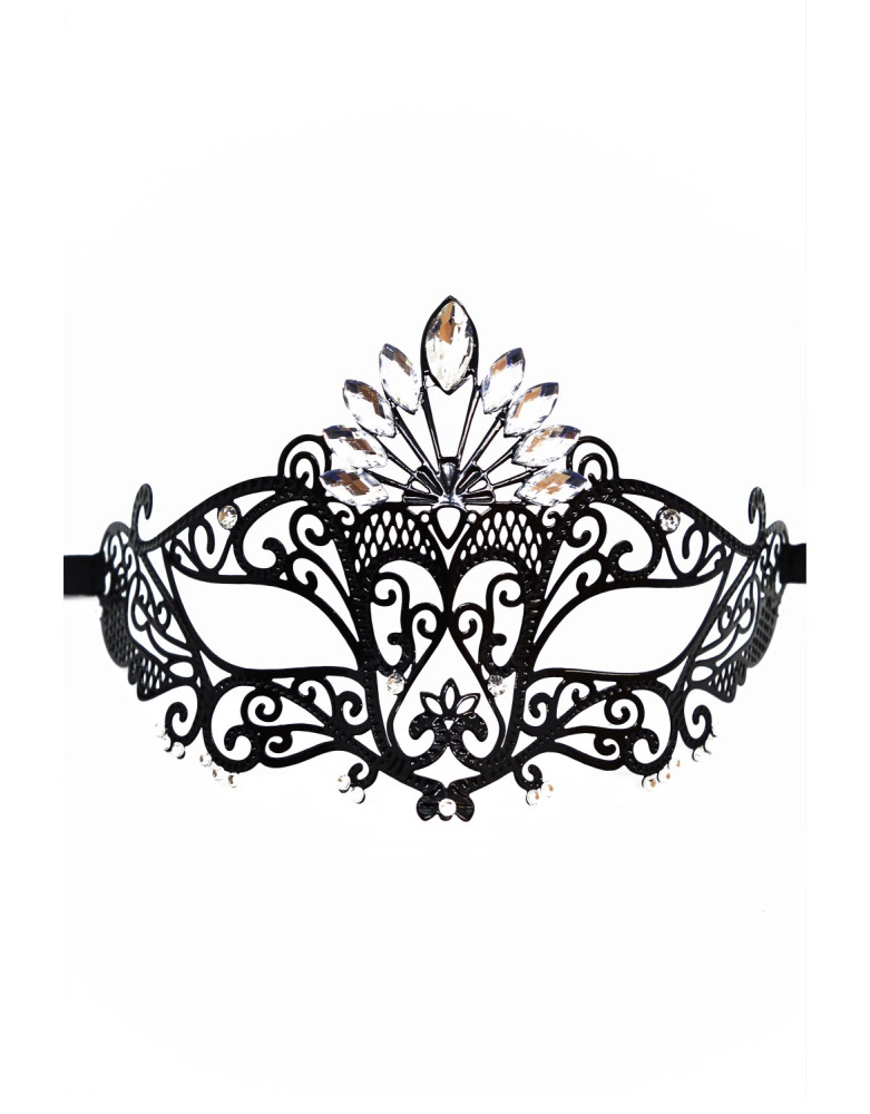 Masque vénitien Gemma rigide noir avec strass - HMJ-055BK