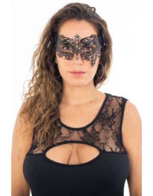 Masque vénitien Bianca rigide doré avec strass - HMJ-047BK