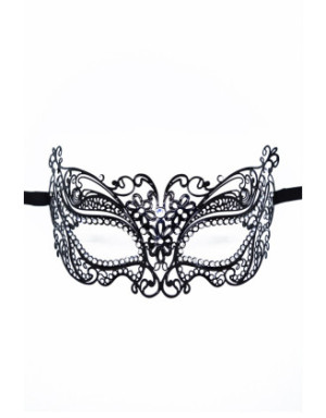 Masque vénitien Alba rigide noir avec strass  - HMJ-039BK