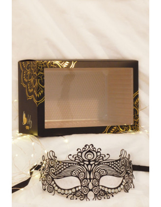 Masque vénitien Ornella rigide noir avec strass  - HMJ-031BK