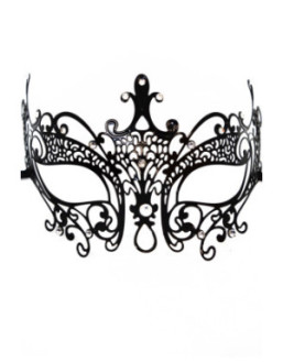 Masque vénitien Lucia rigide noir  avec strass  - HMJ-030BK