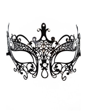 Masque vénitien Lucia rigide noir  avec strass  - HMJ-030BK