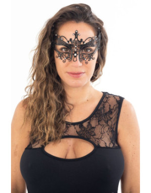 Masque vénitien Lucia rigide noir  avec strass  - HMJ-030BK