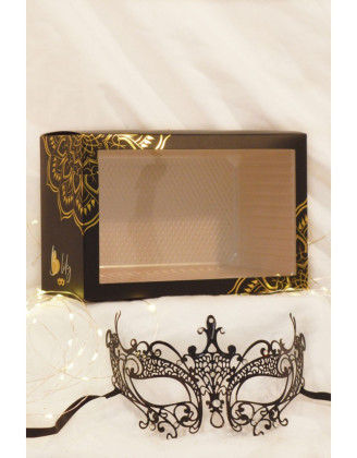 Masque vénitien Lucia rigide noir  avec strass  - HMJ-030BK