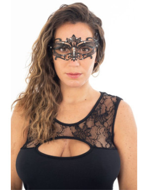 Masque vénitien Asia rigide noir avec strass - HMJ-028BK