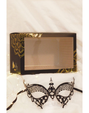 Masque vénitien Alida rigide noir avec strass  -  HMJ-026BK