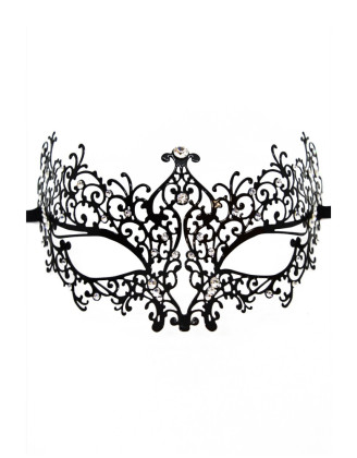 Masque vénitien Chiara rigide noir avec strass  - HMJ-016BK