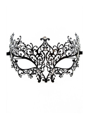 Masque vénitien Chiara rigide noir avec strass  - HMJ-016BK