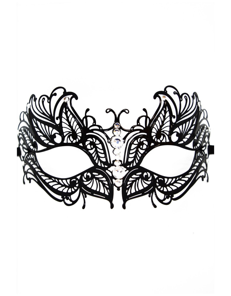 Masque vénitien Greta rigide noir avec strass  -  HMJ-005BK