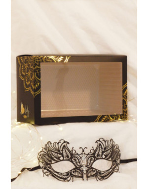 Masque vénitien Greta rigide noir avec strass  -  HMJ-005BK