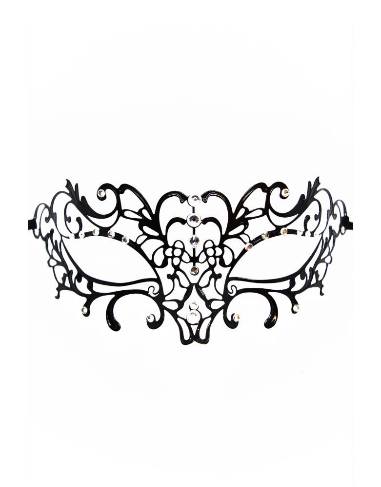Masque vénitien Elena rigide noir  avec strass  - HMJ-003BK