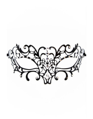 Masque vénitien Elena rigide noir  avec strass  - HMJ-003BK