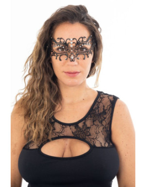 Masque vénitien Elena rigide noir  avec strass  - HMJ-003BK