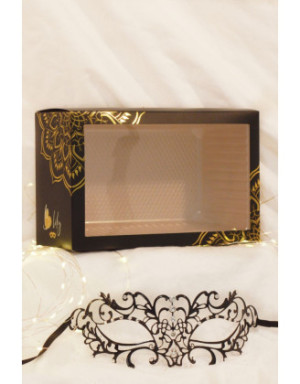 Masque vénitien Elena rigide noir  avec strass  - HMJ-003BK