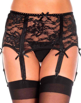 Porte-jarretelles noir sexy large dentelle florale 