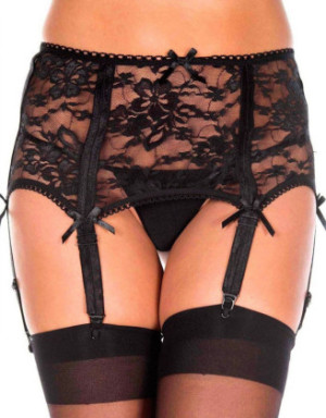 Porte-jarretelles noir sexy large dentelle florale 