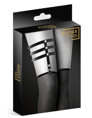 Jarretière noire style cuir triple lanières