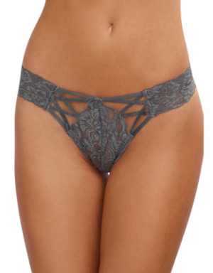 Tanga gris dentelle sexy ajouré sur l'avant