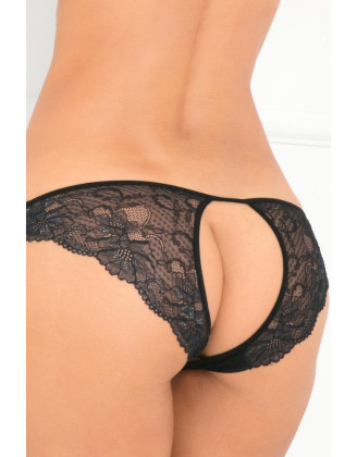 Tanga noir dentelle ouverture sur les fesses