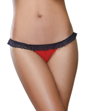Tanga rouge ouverture coeur et dentelle noire