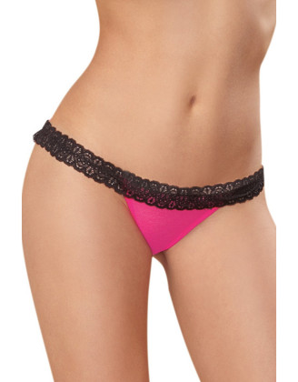 Tanga rose ouverture coeur et dentelle noire
