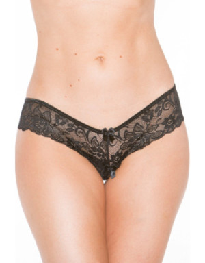 Tanga string noir en dentelle avec noeud arrière