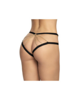 Shorty en dentelle florale noire et chaines Or