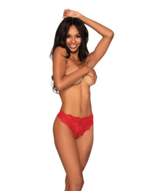 Tanga rouge ouvert à l'entrejambe