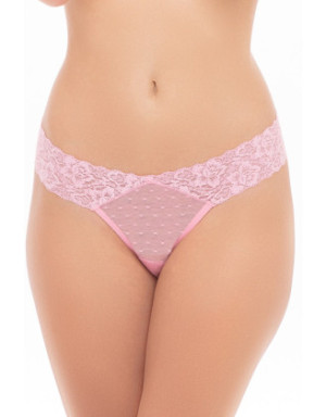 Shorty rose en fine résille et large ceinture dentelle