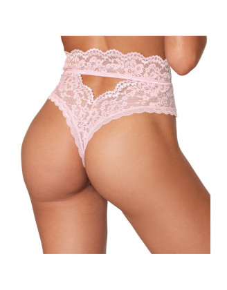 String dentelle taille haute rose