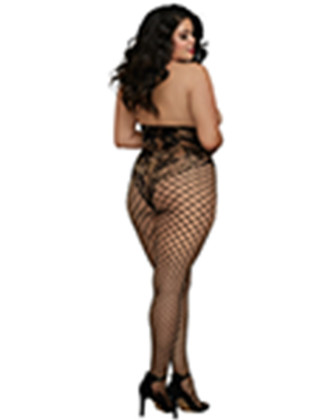 Combinaison grande taille style body dentelle et jambes larges résilles