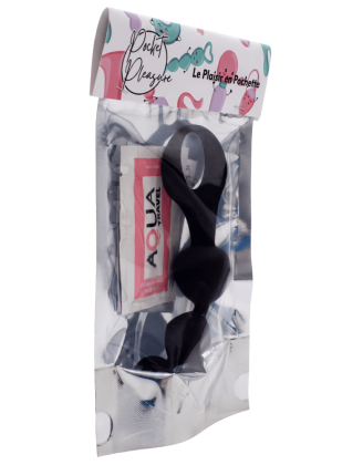 Chapelet anal 3 boules noir silicone 15 cm Pocket Pleasure + 1 dosette lubrifiant