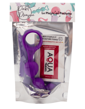 Chapelet anal 3 boules violet silicone 15 cm Pocket Pleasure + 1 dosette lubrifiant