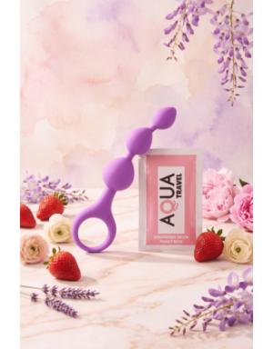 Chapelet anal 3 boules violet silicone 15 cm Pocket Pleasure + 1 dosette lubrifiant