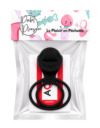 Anneau vibrant 1 seul mode de vibration très extensible noir Pocket Pleasure + 1 dosette de lubrifiant