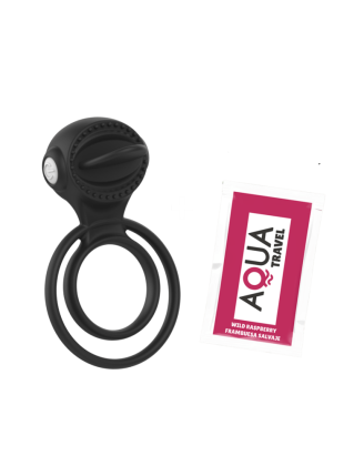 Anneau vibrant 1 seul mode de vibration très extensible noir Pocket Pleasure + 1 dosette de lubrifiant