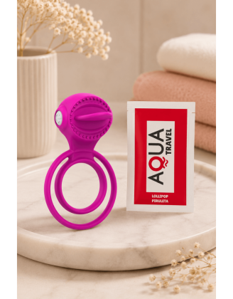 Anneau vibrant 1 seul mode de vibration très extensible rose Pocket Pleasure + 1 dosette de lubrifiant