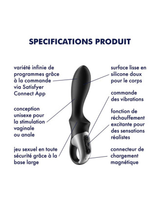 Vibromasseur noir USB, chauffant et connecté Heat Climax Satisfyer