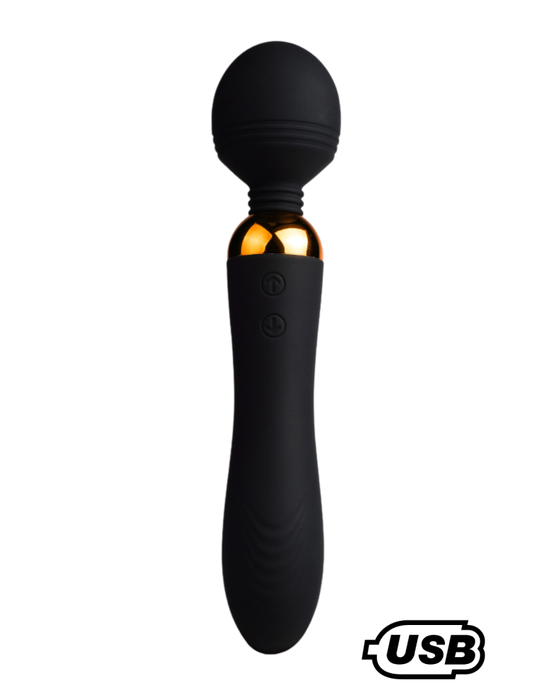 SHAKE Noir, Vibromasseur Wand USB en silicone médical avec 2 puissants moteurs indépendants