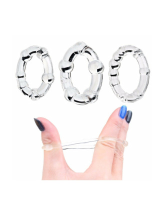 Pack 3 cockring transparents avec billes