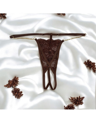 String en dentelle marron ouvert avec chaînes dorées